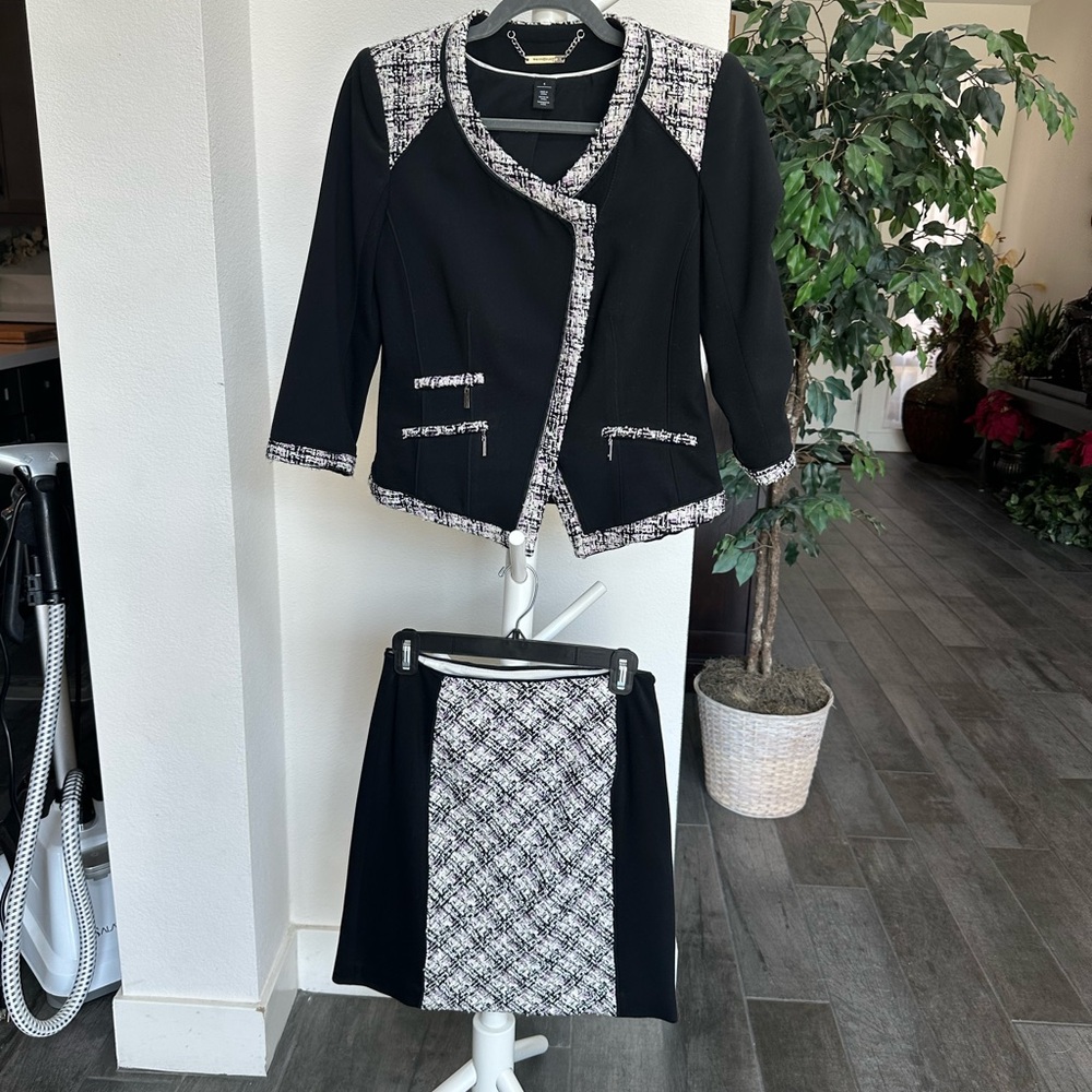 White House Black Market Black and White Pencil Skirt Set